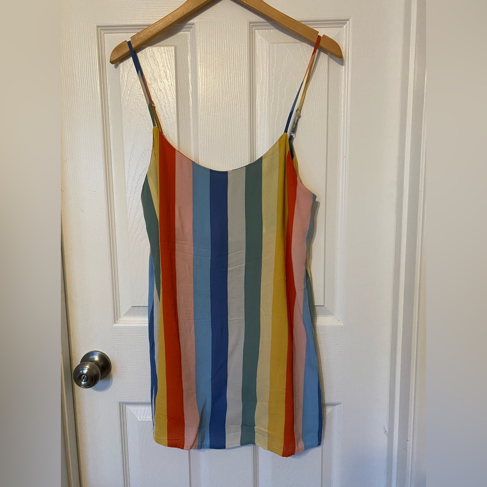 Reformation Multi-Stripe Mini Dress in Blue, Pink, Yellow, Red, Green